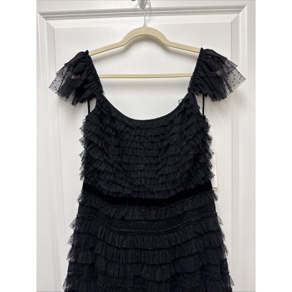 Mac Duggal Size 8 Black 8054 Ruffle Cap Sleeve Tiered Midi Cocktail Party Dress - Picture 5 of 10